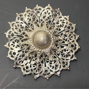 Flower Filigree Brooch Judy Lee Silver Tone Vintage